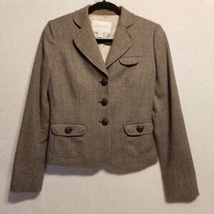 Banana Republic Sz 0 Blazer Jacket Brown Tweed Retro Preppy Office Old Money